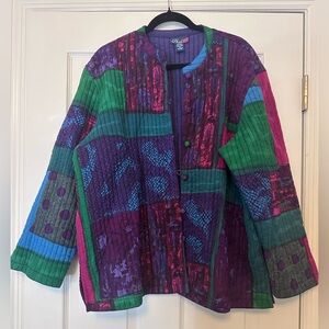 Vintage Reversible Colorful Patchwork Print or Purple Jacket 100% Cotton Size 2X